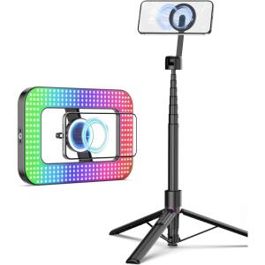 imageTONEOF 68quot Magnetic Tripod Black Bundle with 448 LED Magnetic RGB Selfie Light for MagsafePhonesVideo RecordingMakeupPhotos