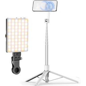imageTONEOF 68quot Magnetic Tripod White Bundle with 60 LED Selfie Light Black with Metal Ring Rechargeable Remote ampamp 14 Screw ampamp Clip for iPhoneAndroidSelfieTravelLive StreamingRecording Video