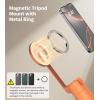 image:imageTONEOF 68 Magnetic Selfie Stick Tripod with Aluminum Strong Magnetic Holder for Magsafe 360 Rotatable Travel Phone Tripod Stand with Metal Ring amp Rechargeable Remote for iPhoneAndroidOrangeOrange