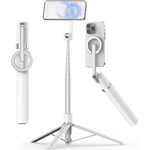 image:imageTONEOF 68 Magnetic Selfie Stick Tripod with Aluminum Strong Magnetic Holder for Magsafe 360 Rotatable Travel Phone Tripod Stand with Metal Ring amp Rechargeable Remote for iPhoneAndroidOrangeWhite