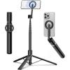 image:imageTONEOF 68 Magnetic Selfie Stick Tripod with Aluminum Strong Magnetic Holder for Magsafe 360 Rotatable Travel Phone Tripod Stand with Metal Ring amp Rechargeable Remote for iPhoneAndroidPinkBlack