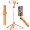 image:imageTONEOF 68 Magnetic Selfie Stick Tripod with Aluminum Strong Magnetic Holder for Magsafe 360 Rotatable Travel Phone Tripod Stand with Metal Ring amp Rechargeable Remote for iPhoneAndroidPinkOrange