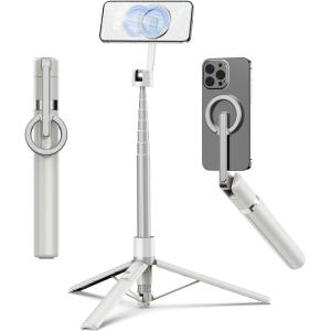 image:imageTONEOF 68 Magnetic Selfie Stick Tripod with Aluminum Strong Magnetic Holder for Magsafe 360 Rotatable Travel Phone Tripod Stand with Metal Ring amp Rechargeable Remote for iPhoneAndroidPinkBeige Gray